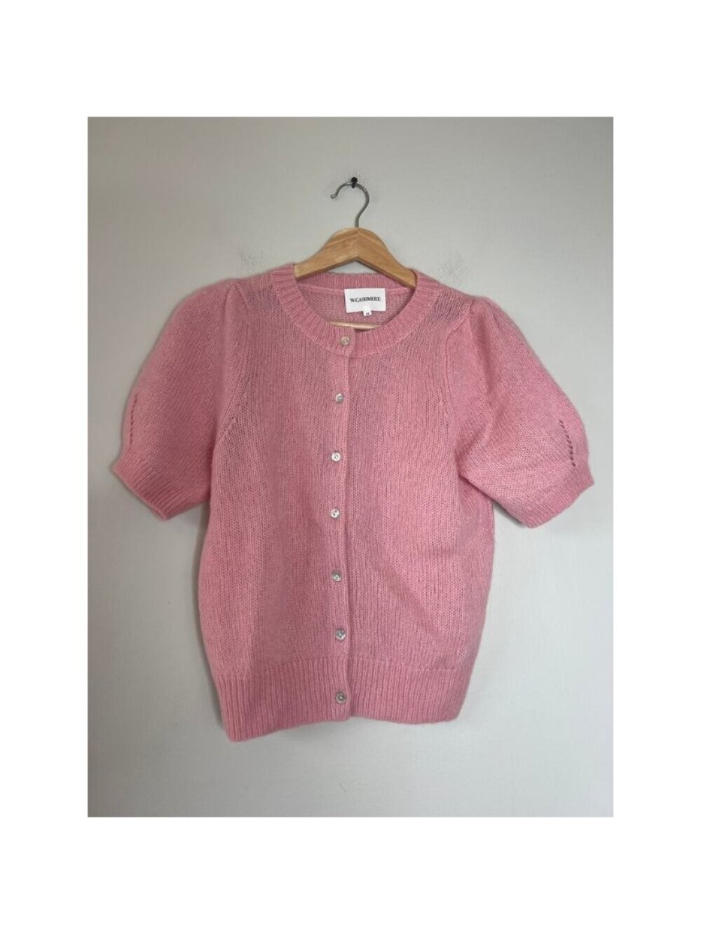 NEW W.Cashmere Button Up Rib Details Short Sleeve Cardigan Pink
